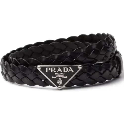 Braided Leather Belt with Logo Buckle , male, Sizes: 100 CM, 95 CM - Prada - Modalova