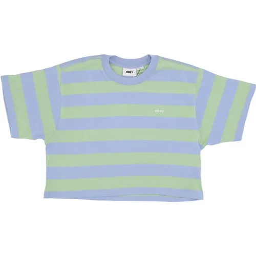 Striped Cropped Tee Hydrangea Multi , female, Sizes: M, XS - Obey - Modalova