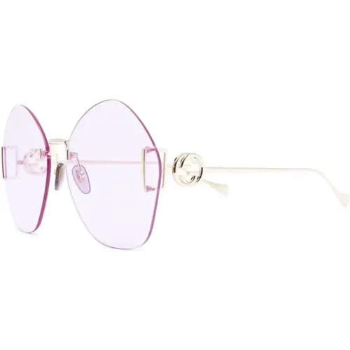 Gold Sunglasses with Original Accessories , female, Sizes: 65 MM - Gucci - Modalova