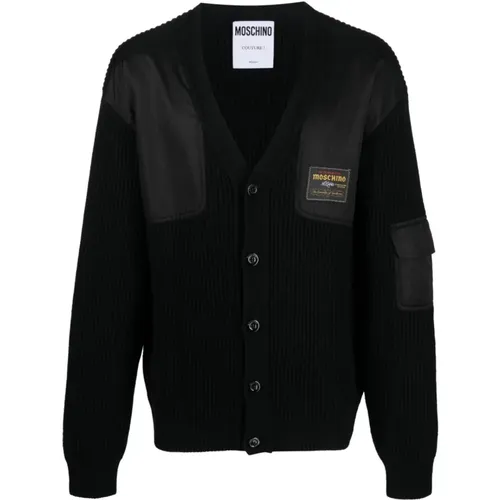 Stilvolle Schwarze Herren-Strickjacke , Herren, Größe: L - Moschino - Modalova