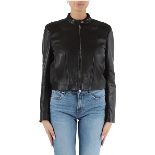 Leather Jacket with Korean Collar , female, Sizes: M - Boss - Modalova