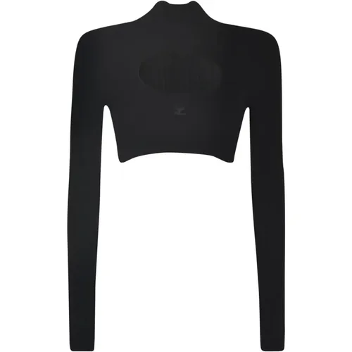 Schwarzer Rippstrick-Sweatshirt mit Besticktem Logo , Damen, Größe: S - Courrèges - Modalova