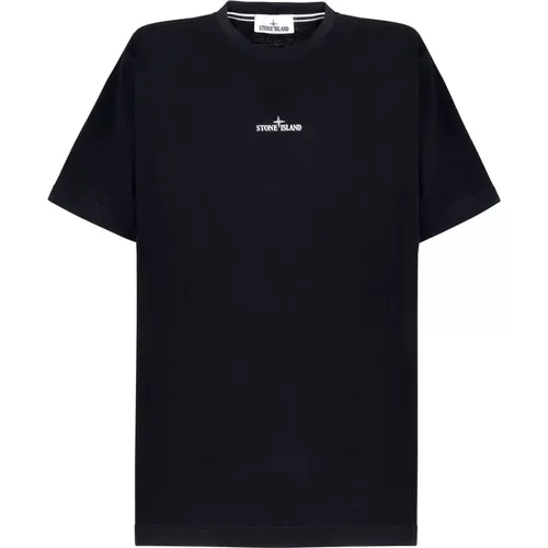 Schwarzes Baumwoll-Logo-Print-T-Shirt , Herren, Größe: L - Stone Island - Modalova