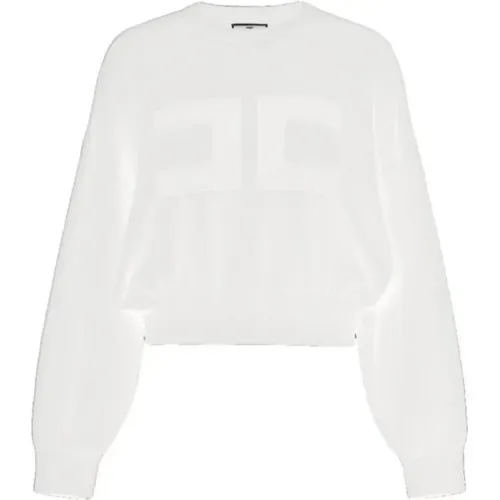 Gekürzter Ivory Sweatshirt mit Maxi Logo , Damen, Größe: M - Elisabetta Franchi - Modalova