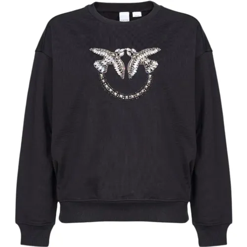 Love Birds Embroidered Sweatshirt , female, Sizes: XS, S - pinko - Modalova