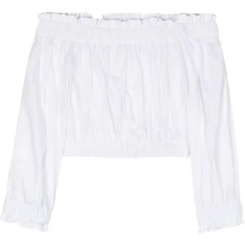 Weiße Popeline Plissierte Bluse mit Quadratischem Ausschnitt , Damen, Größe: M - P.a.r.o.s.h. - Modalova