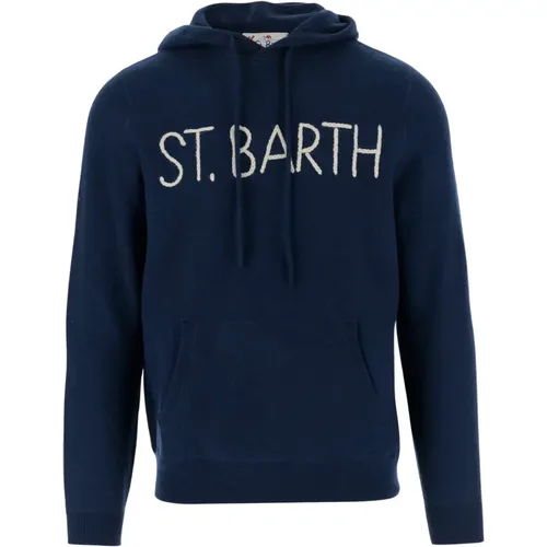 Merinowollkapuzenpullover Marineblau , Herren, Größe: L - MC2 Saint Barth - Modalova