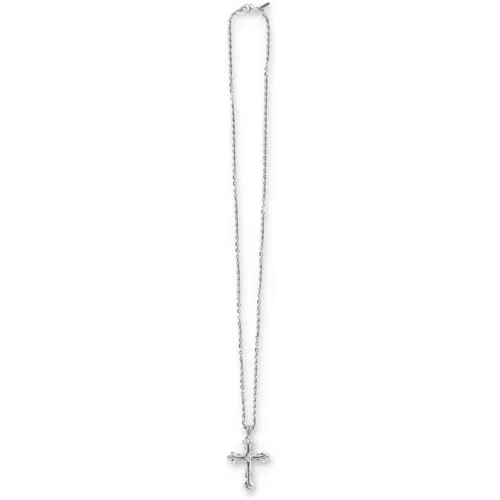 Silver Large Fleury Cross Necklace , male, Sizes: ONE SIZE - Emanuele Bicocchi - Modalova