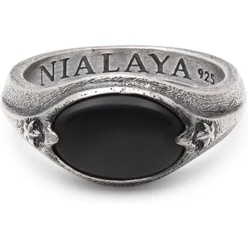 Vintage Sterling Silber Onyx Siegelring , Herren, Größe: 64 MM - Nialaya - Modalova