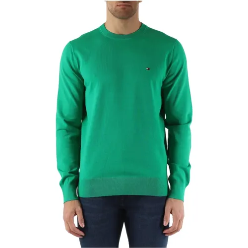 Cotton Logo Embroidered Crewneck Sweater , male, Sizes: L, M, XL, 2XL - Tommy Hilfiger - Modalova