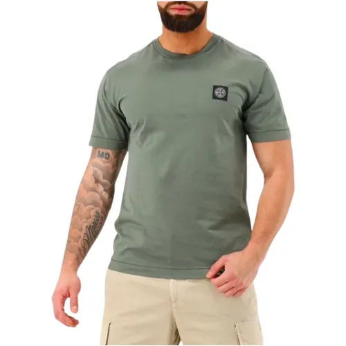 Logo Patch Tee Grün Baumwolle , Herren, Größe: S - Stone Island - Modalova