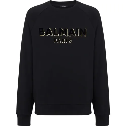 Sweatshirt mit beflocktem Metallic-Print - Balmain - Modalova