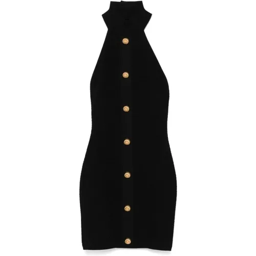 Knitted Halterneck Dress with Gold-tone Buttons , female, Sizes: S - Balmain - Modalova