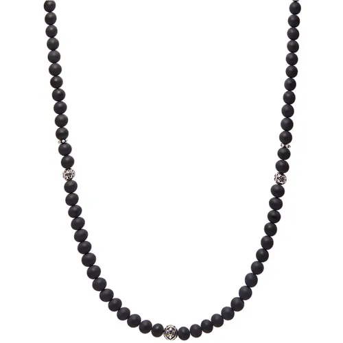 Beaded Necklace with Matte Onyx and Silver , male, Sizes: ONE SIZE - Nialaya - Modalova