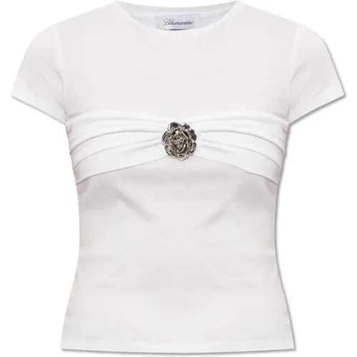 T-Shirt mit Rosenbrosche , Damen, Größe: L - Blumarine - Modalova
