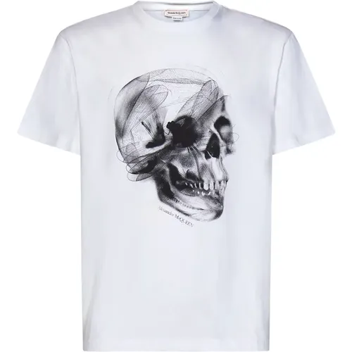 Weißes T-Shirt mit Dragonfly Skull Print , Herren, Größe: L - alexander mcqueen - Modalova