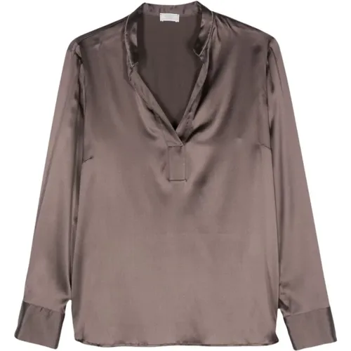 Silk Blend Satin Shirt Earth , female, Sizes: XL - PESERICO - Modalova