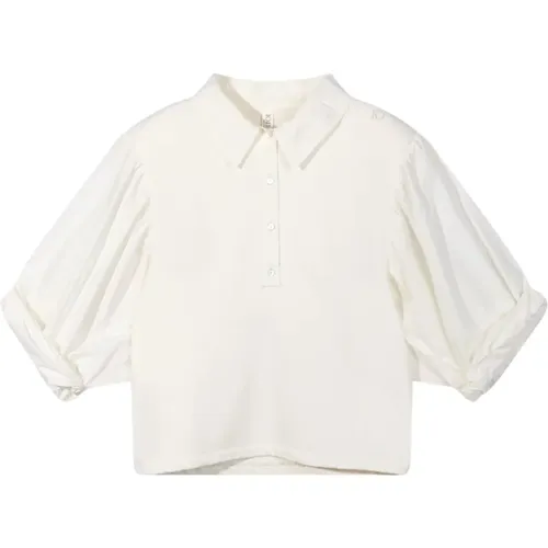 Polo-Bluse mit lockerem Schnitt und Ballonärmeln , Damen, Größe: XS - 10Days - Modalova