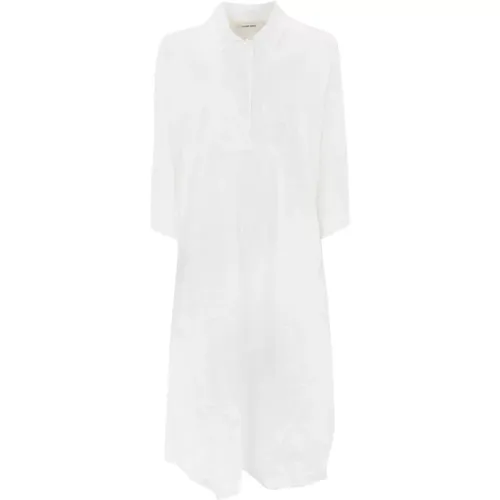 Weiße Baumwoll-Midi-Kleid mit 3/4 Ärmeln , Damen, Größe: M - Liviana Conti - Modalova