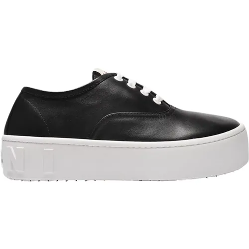 Schwarze Leder Plateau-Sneakers , Damen, Größe: 36 EU - Marni - Modalova