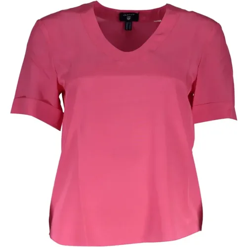 Seidenes V-Ausschnitt Logo T-Shirt in Rosa - Gant - Modalova