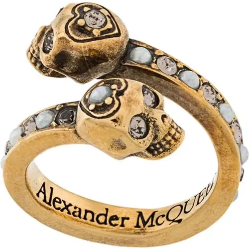 Golden Skull Wrap-around Ring with Pearls and Swarovski Crystals , female, Sizes: 50 MM - alexander mcqueen - Modalova