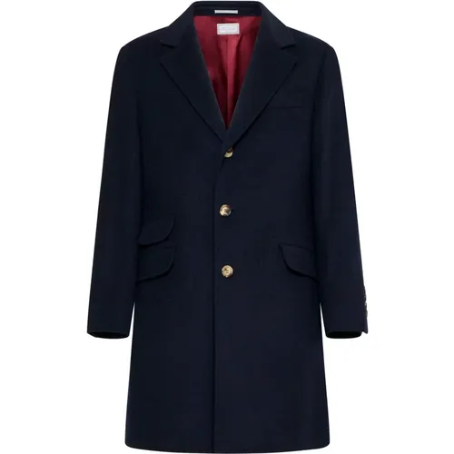 Navy Cashmere Coat , male, Sizes: L, 2XL, XL - BRUNELLO CUCINELLI - Modalova