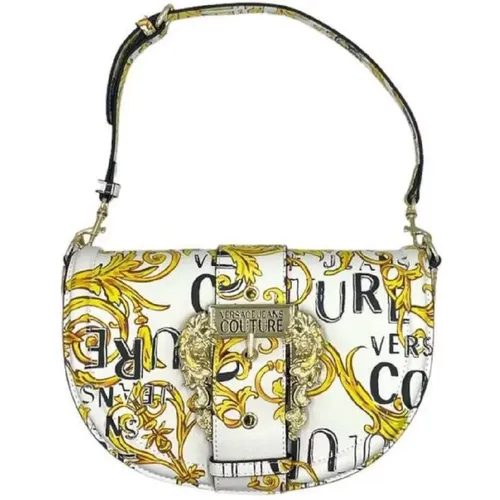 Weiße Handtasche mit Barockdruck und Logo-Schnalle - Versace Jeans Couture - Modalova