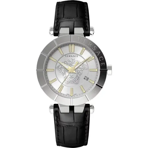 Stylish Leather Strap Quartz Watch , male, Sizes: ONE SIZE - Versace - Modalova