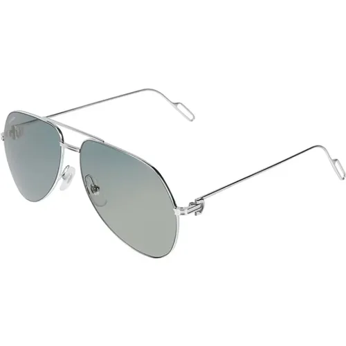 Stunning Silver Sunglasses with Green Lenses , unisex, Sizes: 58 MM - Cartier - Modalova