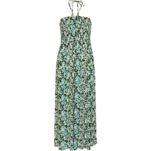 Maxi Smock Kleid Blau/Grün Abstract Blume , Damen, Größe: XL - Kaffe - Modalova