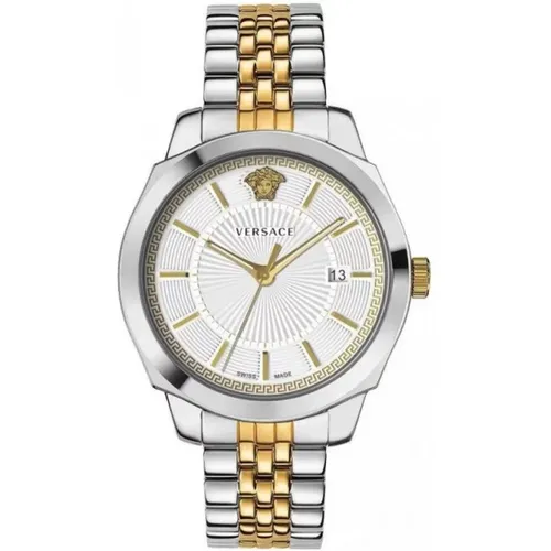 Classic Icon Silver Gold Steel White Dial Watch , male, Sizes: ONE SIZE - Versace - Modalova