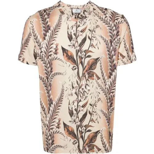 Beige T-Shirt mit botanischem Druck , Herren, Größe: L - ETRO - Modalova