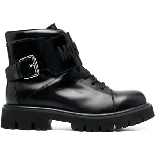 Lederstiefel mit geprägtem Logo , Herren, Größe: 44 EU - Moschino - Modalova