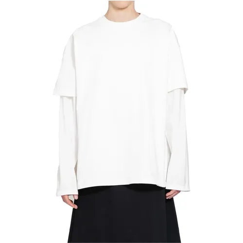 Kokos Crewneck T-Shirt mit Logo-Print,Schwarzes Rundhals Kurzarm T-Shirt - Jil Sander - Modalova