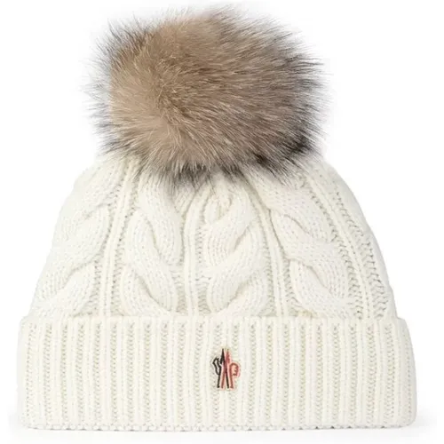 Women's Cable Knit Bobble Hat with Fox Fur Pom Pom , female, Sizes: ONE SIZE - Moncler - Modalova