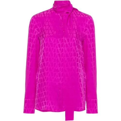 Fuchsia Silk Shirt with Scarf Detail , female, Sizes: S - Valentino Garavani - Modalova