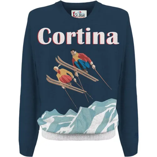 Cortina Logo Pullover Blau , Herren, Größe: S - MC2 Saint Barth - Modalova