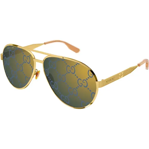 Gold/Blue Shaded Sunglasses , male, Sizes: 64 MM - Gucci - Modalova