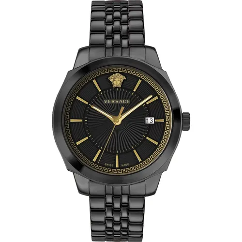 Klassische Ikone Schwarze Edelstahl Uhr - Versace - Modalova