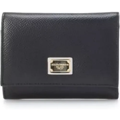 Schwarze Lederbrieftasche mit Logoplatte , Damen, Größe: ONE Size - Dolce & Gabbana - Modalova