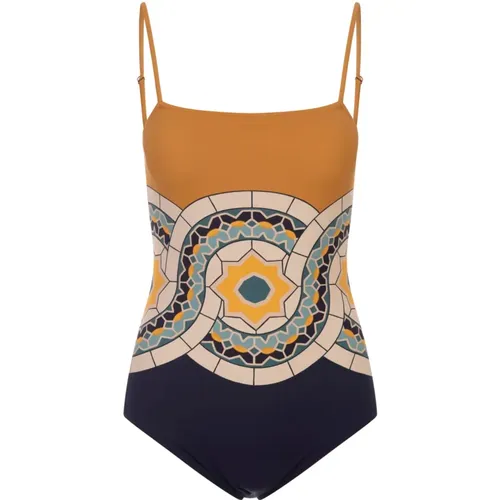 Blue Art Deco One-Piece Swimwear , female, Sizes: S, M, L - La DoubleJ - Modalova