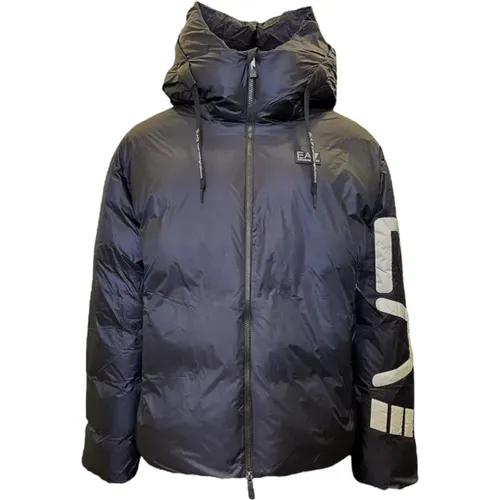 Blaue Bomberjacke mit Weißem Logo , Herren, Größe: M - Emporio Armani EA7 - Modalova