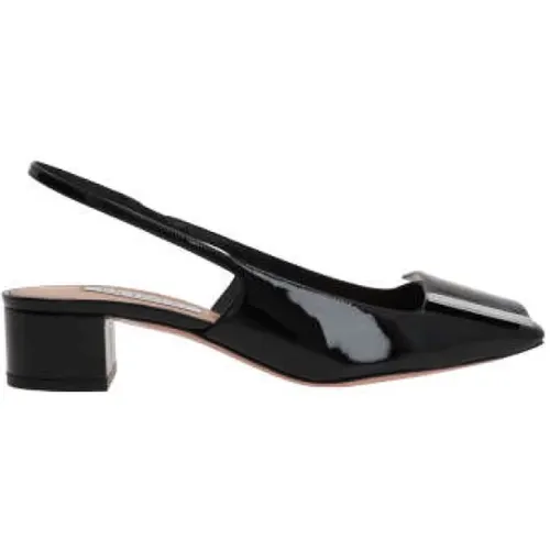 Patent Leather Slingback with Metal Plaque , female, Sizes: 5 1/2 UK, 3 UK, 5 UK, 4 1/2 UK, 7 UK, 4 UK, 3 1/2 UK, 6 UK - Aquazzura - Modalova