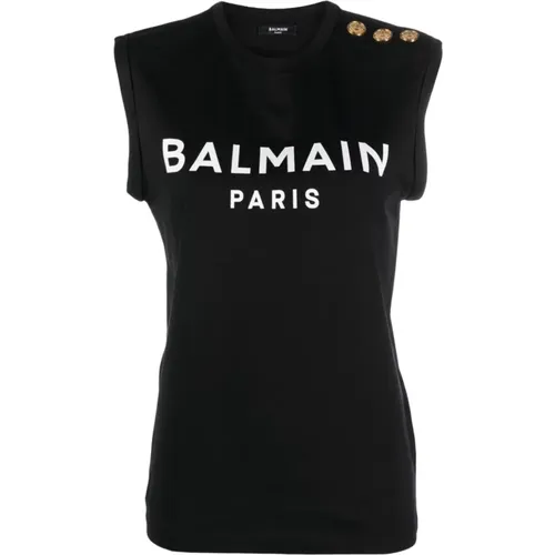 Schwarze Damen T-Shirts Polos , Damen, Größe: S - Balmain - Modalova