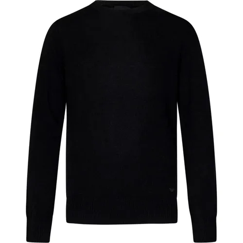 Schwarzer Kaschmirpullover mit Micro Eagle Stickerei , Herren, Größe: S - Emporio Armani - Modalova