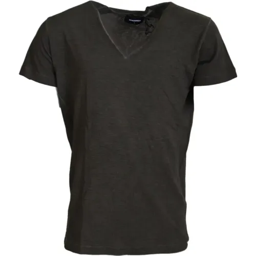 Graues Leinen V-Ausschnitt T-Shirt - Dsquared2 - Modalova