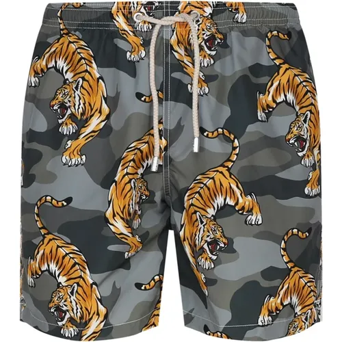Tiger Print Swim Shorts Multigrey , male, Sizes: M, S, XL - MC2 Saint Barth - Modalova