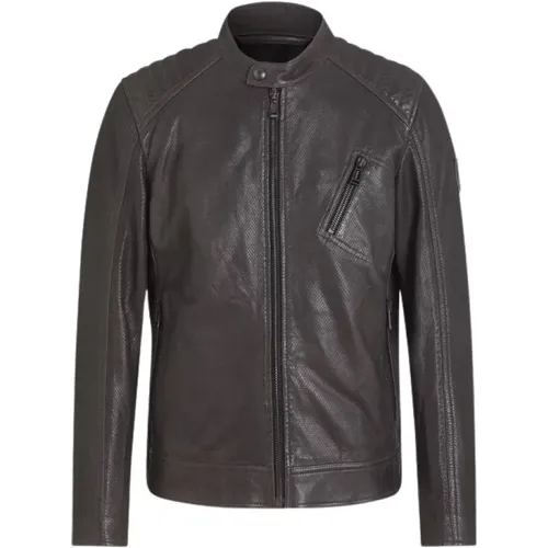 Grey Leather Jacket for Men , male, Sizes: M - Belstaff - Modalova