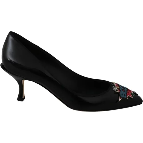 Schwarze Leder Boom Absatz Pumps Schuhe - Dolce & Gabbana - Modalova